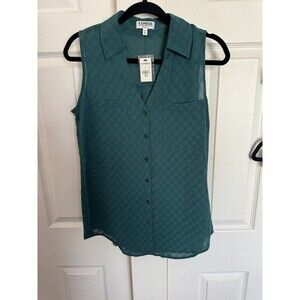 Express Original Fit Portofino Work Shirt Sleeveless Green Dot Medium NWT